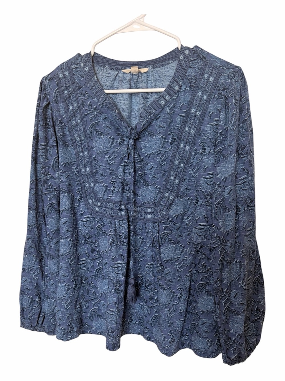 Lucky Brand Indigo Printed Peasant Blouse - Picture 1 of 2